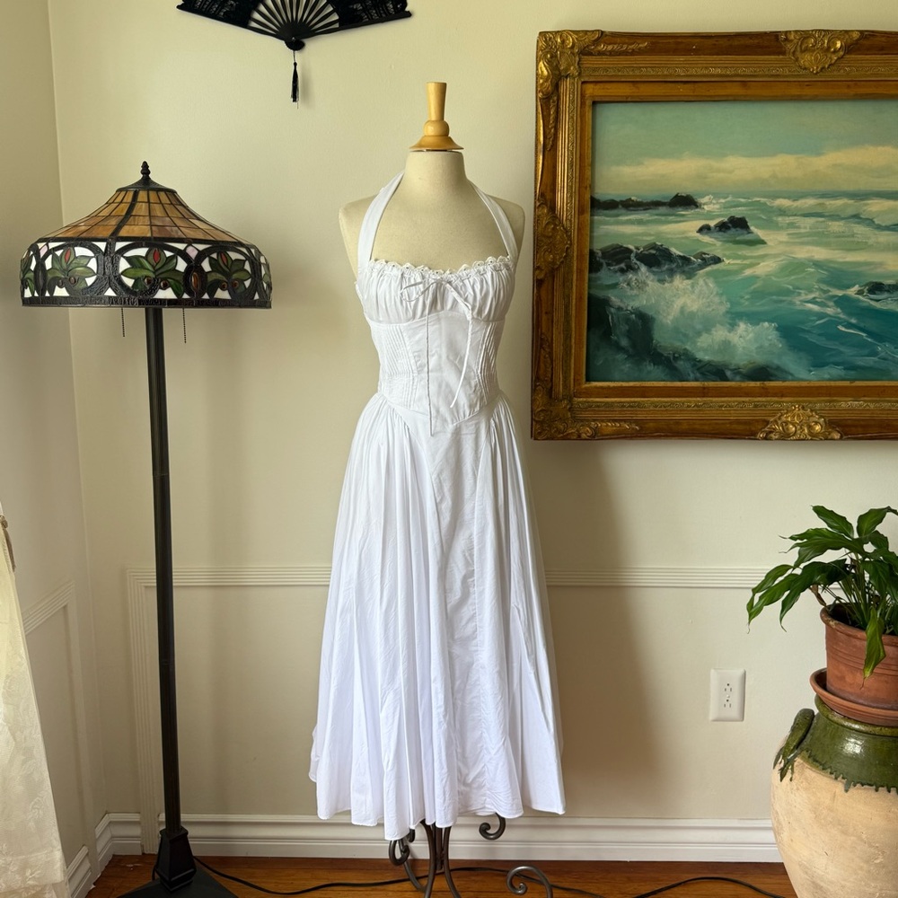 House of CB ADABELLA- White Cotton Halter Dress - Picture 2 of 11